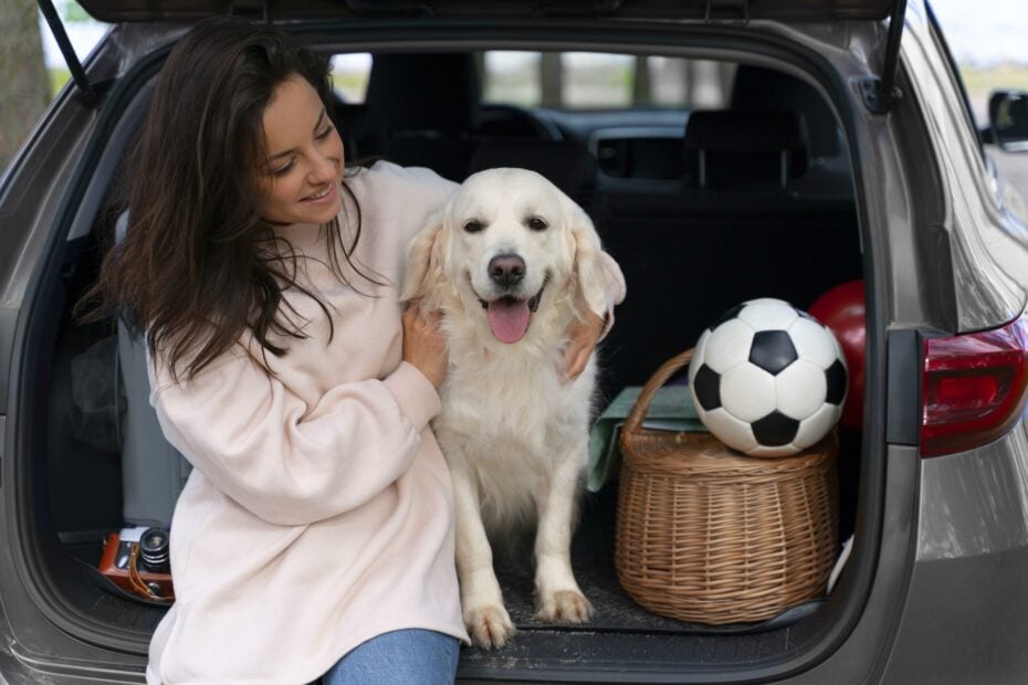 Cão e família no carro